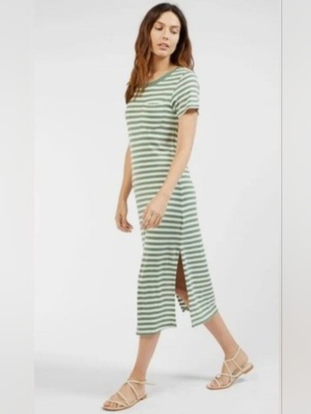 Outerknown Neptune Tee Maxi Dress, Sage/white, Organic Cotton, L
